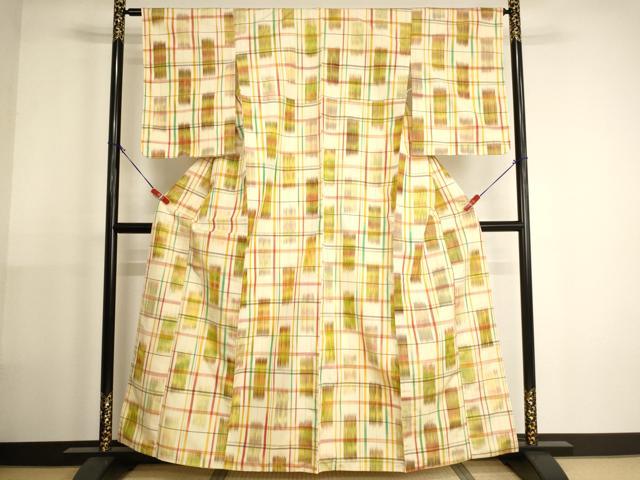 平和屋着物■上質な紬 格子 正絹 逸品 未使用 AABH2714ja