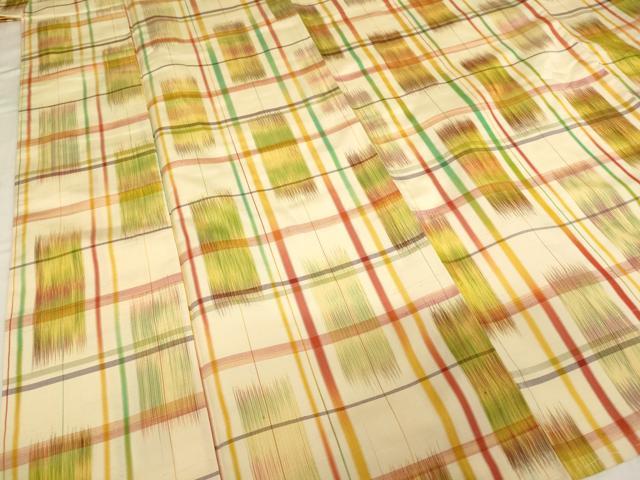 平和屋着物■上質な紬 格子 正絹 逸品 未使用 AABH2714ja