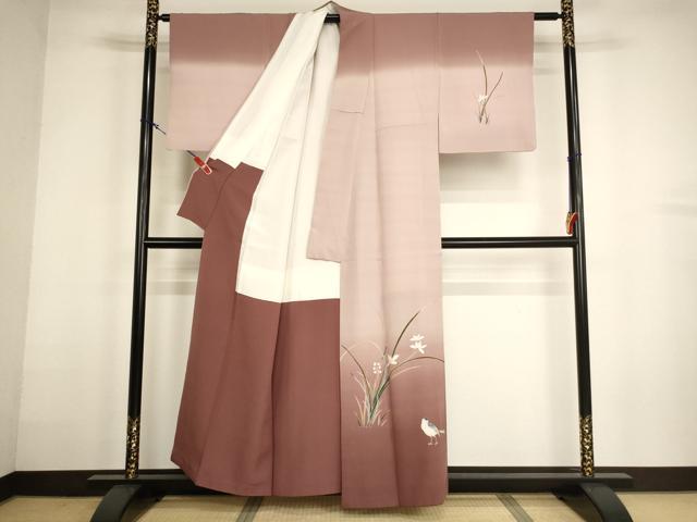 平和屋着物●十日町 加賀草木友禅の第一人者 田村哲彦 訪問着 花鳥文 暈し染め 正絹 逸品 AABH2737ja