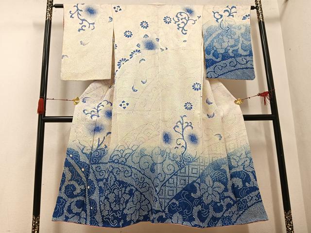 平和屋着物●訪問着 総絞り 花唐草文 暈し染め 正絹 逸品 AABH3001ph