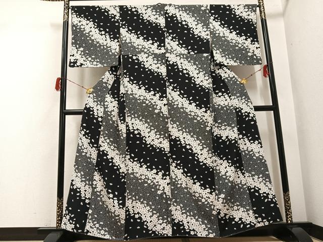 平和屋着物●上質な小紋 夜桜 黒地 正絹 逸品 未使用 AABH3008ph