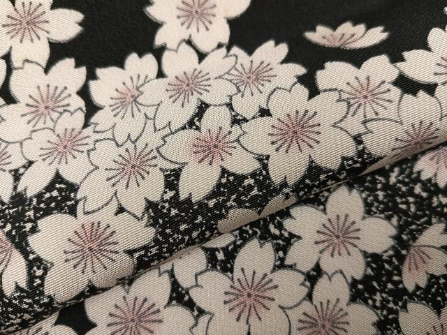平和屋着物●上質な小紋 夜桜 黒地 正絹 逸品 未使用 AABH3008ph