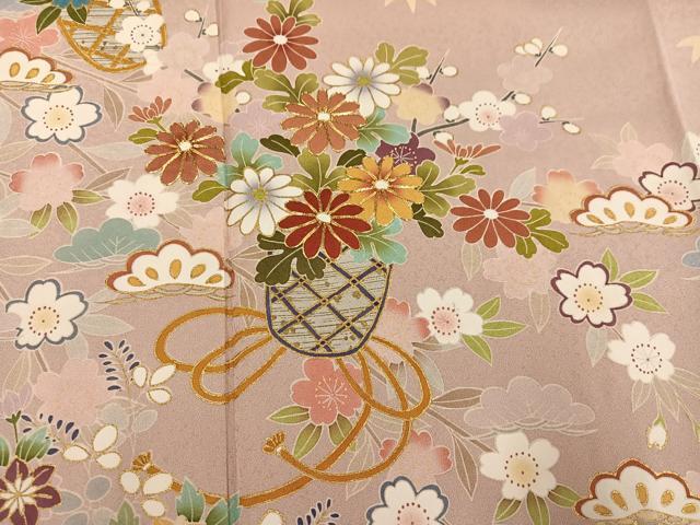 平和屋着物●訪問着 友禅 駒刺繍 草花文 金彩 正絹 逸品 未使用 AABH3029ph