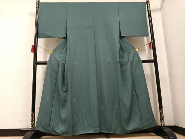 平和屋着物●上質な色無地 草花地紋 錆鉄御納戸色 正絹 逸品 未使用 AABH3032ph