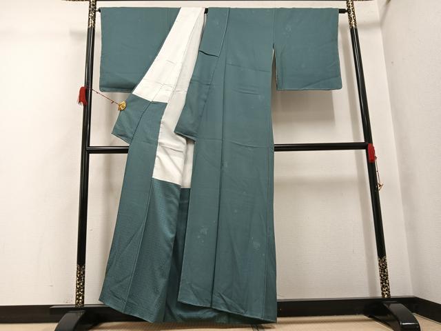 平和屋着物●上質な色無地 草花地紋 錆鉄御納戸色 正絹 逸品 未使用 AABH3032ph