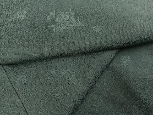 平和屋着物●上質な色無地 草花地紋 錆鉄御納戸色 正絹 逸品 未使用 AABH3032ph