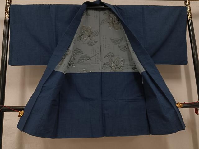 平和屋着物●男性 紬 アンサンブル 色無地 鉄御納戸色 正絹 逸品 AABH3035ph