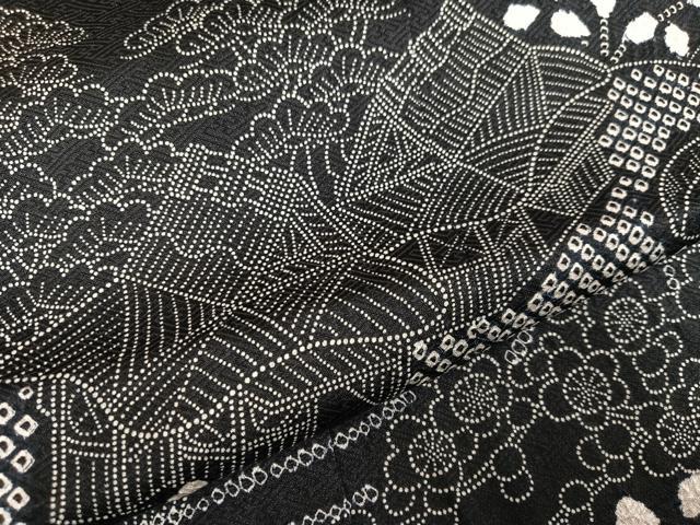 平和屋着物●訪問着 絞り 松竹梅風景文 黒地 正絹 逸品 AABH3037ph