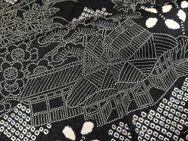 平和屋着物●訪問着 絞り 松竹梅風景文 黒地 正絹 逸品 AABH3037ph
