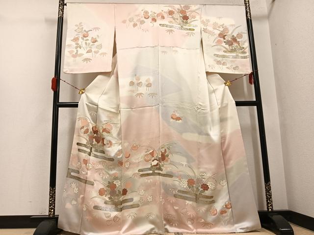 平和屋着物●訪問着 友禅 刺繍 草花文 暈し染め 金銀彩 正絹 逸品 AABH3044ph