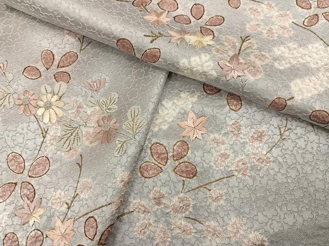 平和屋着物●訪問着 手描き 絞り 刺繍 草花文 金彩 正絹 逸品 AABH3050ph