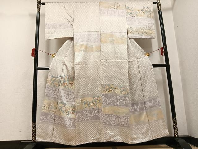 平和屋着物●訪問着 手描き 絞り 刺繍 草花文 金銀彩 正絹 逸品 AABH3052ph