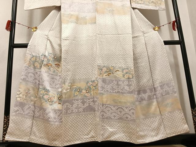 平和屋着物●訪問着 手描き 絞り 刺繍 草花文 金銀彩 正絹 逸品 AABH3052ph