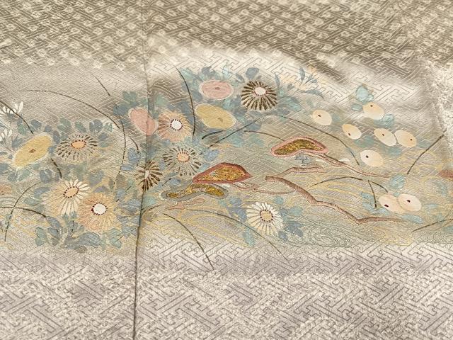 平和屋着物●訪問着 手描き 絞り 刺繍 草花文 金銀彩 正絹 逸品 AABH3052ph