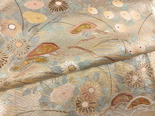 平和屋着物●訪問着 手描き 絞り 刺繍 草花文 金銀彩 正絹 逸品 AABH3052ph