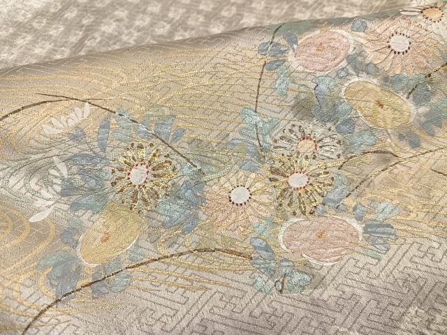 平和屋着物●訪問着 手描き 絞り 刺繍 草花文 金銀彩 正絹 逸品 AABH3052ph