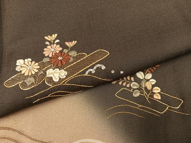 平和屋着物●訪問着 刺繍 花筏文 暈し染め 金彩 正絹 逸品 AABH3053ph