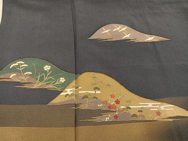 平和屋着物●豪華色留袖 友禅 作家物 駒刺繍 遠山群れ鶴草花文 暈し染め 金彩 正絹 逸品 AABH3056ph