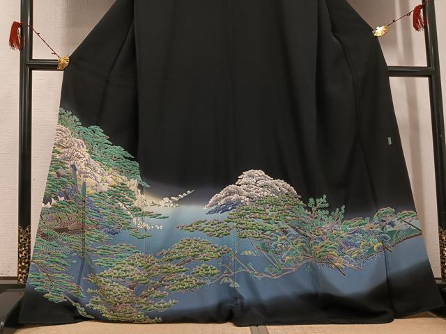平和屋着物●本場加賀友禅作家 杉浦伸 黒留袖 風景草花文 暈し染め 正絹 逸品 AABH3058ph
