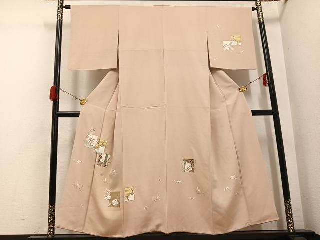 平和屋着物●訪問着 友禅 駒刺繍 色紙松竹梅 鶴 金彩 正絹 逸品 AABH3060ph