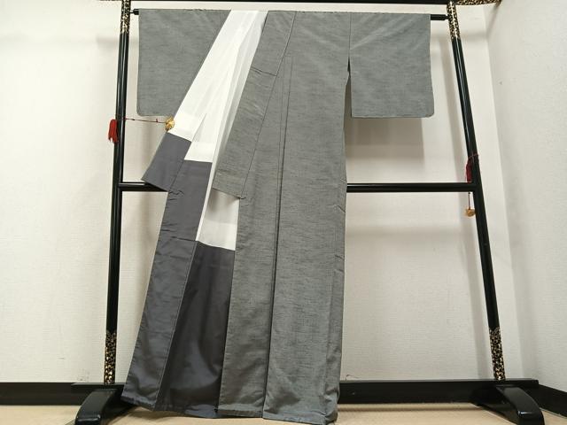 平和屋着物●上質な紬 色無地 鼠色 正絹 逸品 未使用 AABH3067ph