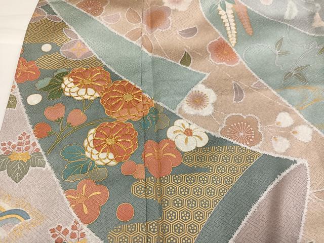 平和屋着物●訪問着 駒刺繍 鴛鴦花文 金彩 正絹 逸品 AABH3078ph