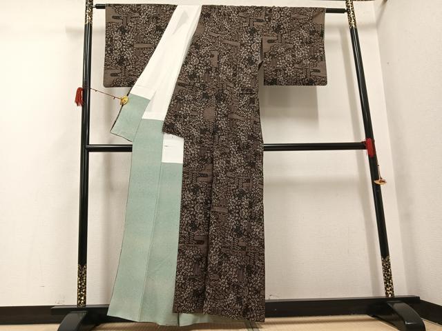 平和屋着物●本場大島紬 一元7マルキ 草花文 正絹 逸品 AABH3085ph