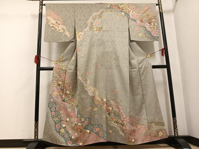 平和屋着物●訪問着 御所車花文 金彩 正絹 逸品 AABH3088ph