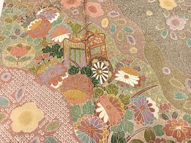 平和屋着物●訪問着 御所車花文 金彩 正絹 逸品 AABH3088ph