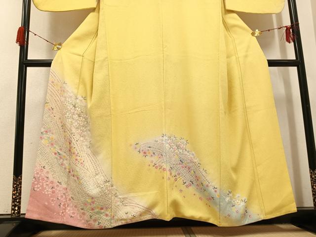 平和屋着物●訪問着 絞り 流水花文 暈し染め 銀糸 正絹 逸品 AABH3094ph
