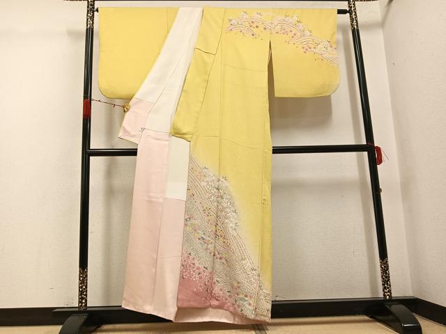 平和屋着物●訪問着 絞り 流水花文 暈し染め 銀糸 正絹 逸品 AABH3094ph