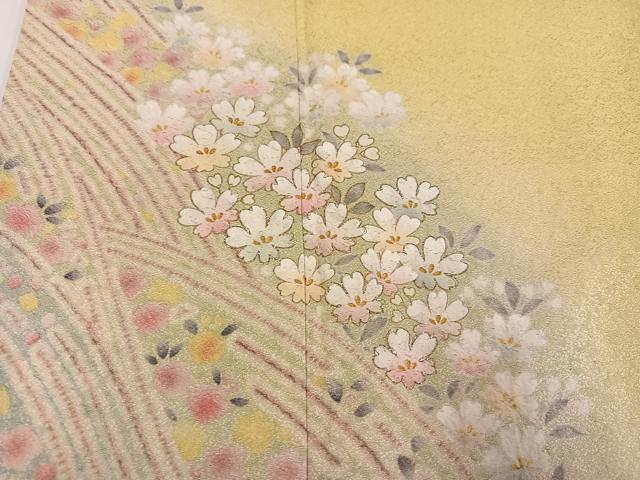 平和屋着物●訪問着 絞り 流水花文 暈し染め 銀糸 正絹 逸品 AABH3094ph