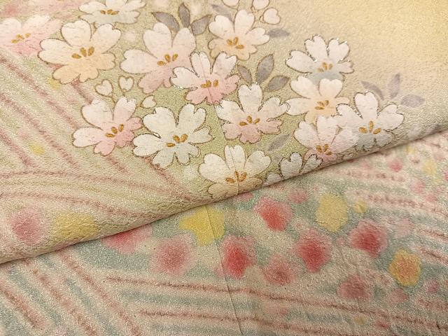 平和屋着物●訪問着 絞り 流水花文 暈し染め 銀糸 正絹 逸品 AABH3094ph