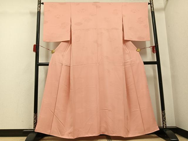 平和屋着物●上質な色無地 吉祥草花地紋 一斤染色 正絹 逸品 AABH3095ph