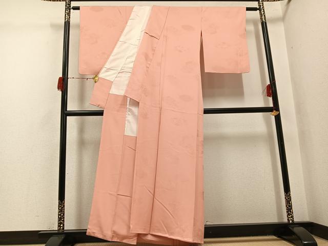 平和屋着物●上質な色無地 吉祥草花地紋 一斤染色 正絹 逸品 AABH3095ph