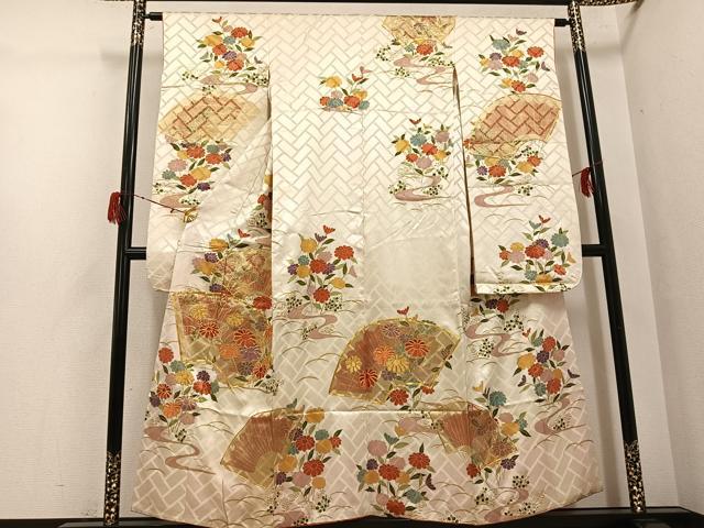 平和屋着物●豪華振袖 駒刺繍 地紙花文 金彩 正絹 逸品 AABH3097ph