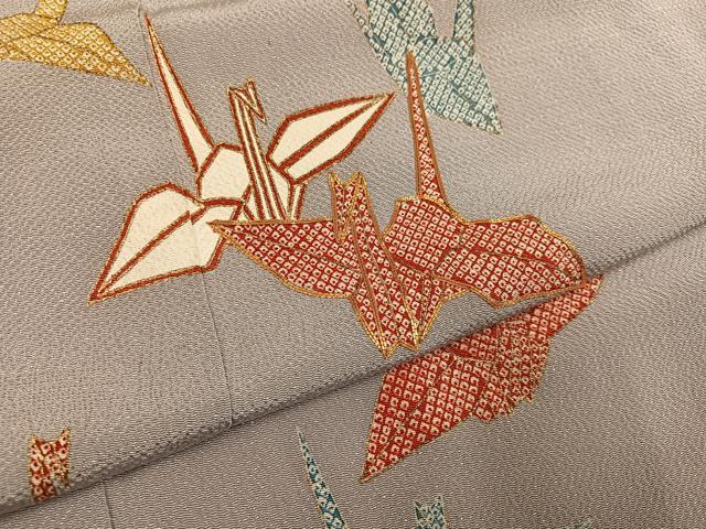 平和屋着物●訪問着 折り鶴 金彩 鬼しぼ縮緬 銀座秀粋 たとう紙付き 正絹 逸品 AABH3098ph