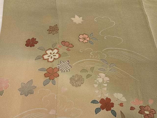 平和屋着物●訪問着 刺繍 草花文 暈し染め 金彩 鬼しぼ縮緬 銀座秀粋 たとう紙付き 正絹 逸品 AABH3099ph