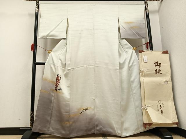 平和屋着物●訪問着 刺繍 女人舞扇花文 暈し染め 金彩 銀座秀粋 たとう紙付き 正絹 逸品 AABH3100ph