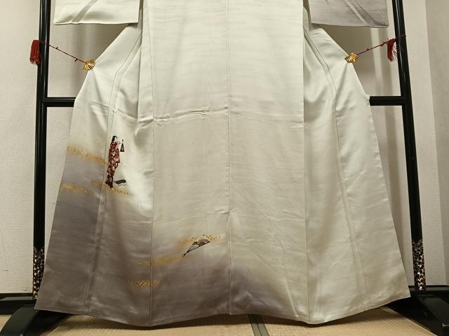 平和屋着物●訪問着 刺繍 女人舞扇花文 暈し染め 金彩 銀座秀粋 たとう紙付き 正絹 逸品 AABH3100ph