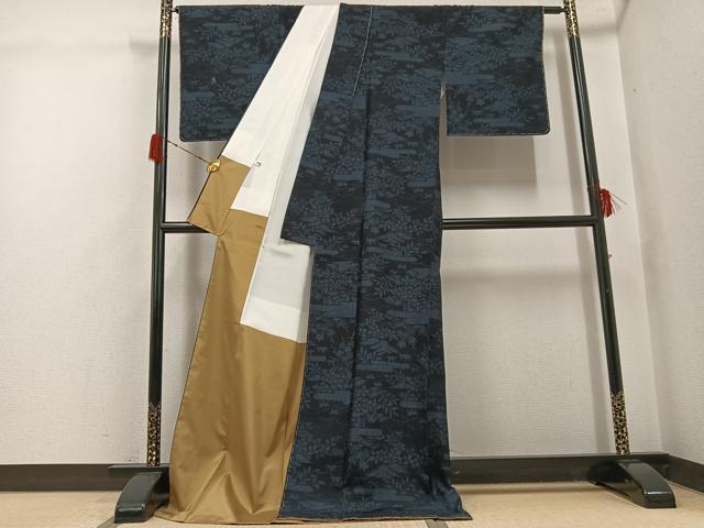 平和屋着物●結城紬 100亀甲 草花文 ロング丈 正絹 逸品 未使用 AABH3104ph