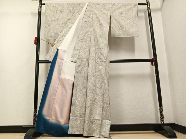 平和屋着物●本場大島紬 白大島 カタス9マルキ 流水風景草花文 正絹 逸品 未使用 AABH3105ph