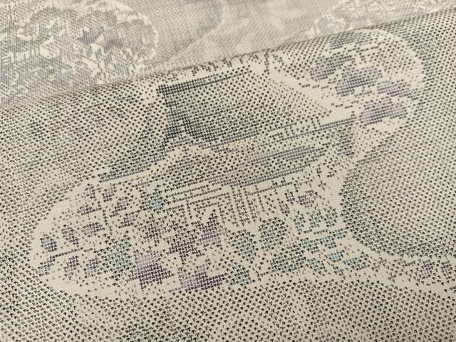 平和屋着物●本場大島紬 白大島 カタス9マルキ 流水風景草花文 正絹 逸品 未使用 AABH3105ph