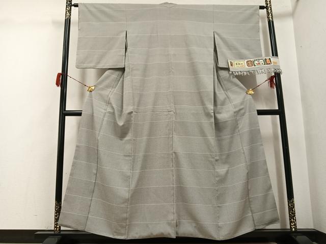 平和屋着物●本塩沢 110亀甲 横段文 丸文織物謹製 証紙付き 正絹 逸品 AABH3115ph