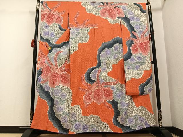 平和屋着物●名門 藤娘きぬたや・総絞り 振袖 吉祥花唐草文 正絹 逸品 AABH3118ph