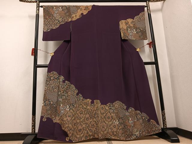 平和屋着物●訪問着 更紗人物文 鬼しぼ縮緬 正絹 逸品 AABH3121ph
