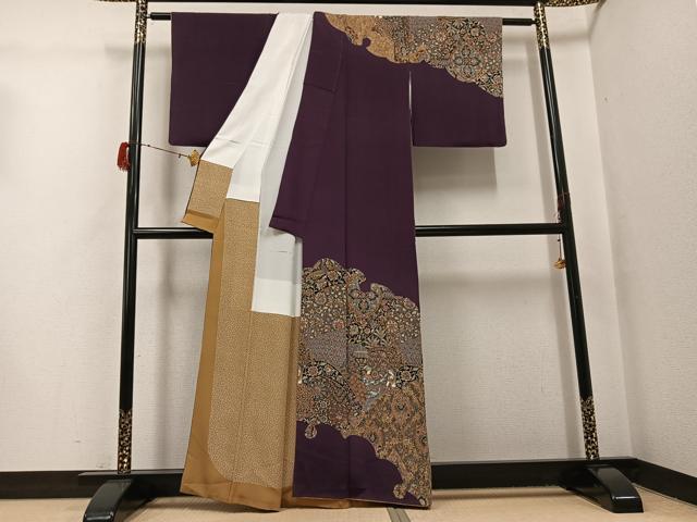 平和屋着物●訪問着 更紗人物文 鬼しぼ縮緬 正絹 逸品 AABH3121ph