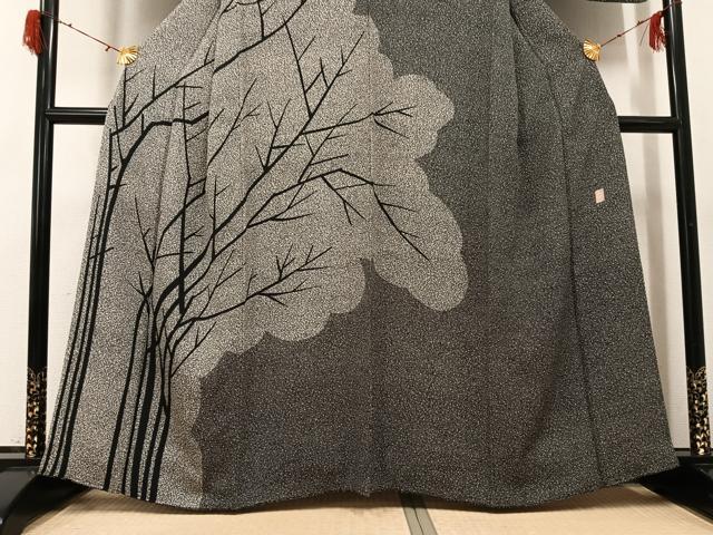 平和屋着物●二代目 川村久太郎 訪問着 樹林文 黒地 正絹 逸品 AABH3123ph