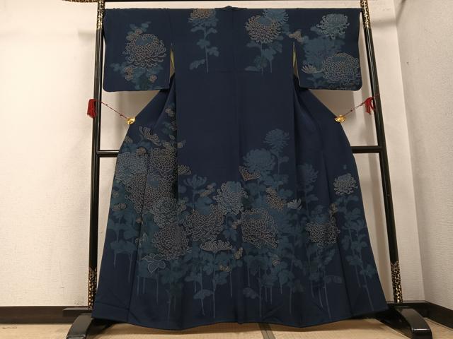 平和屋着物●訪問着 作家物 正道 藍 菊 金彩 正絹 逸品 AABH3131ph
