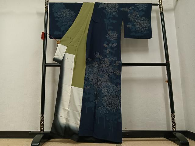 平和屋着物●訪問着 作家物 正道 藍 菊 金彩 正絹 逸品 AABH3131ph